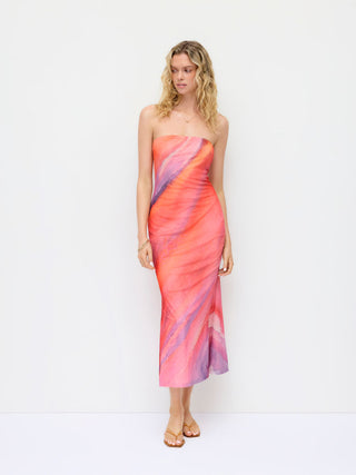 High Stretch Mesh Abstract Bandeau Straight Maxi Dress