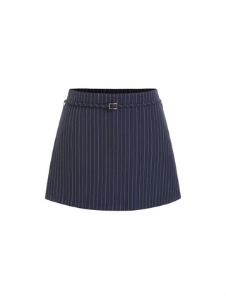 Low Rise Striped Belted A-line Mini Skort