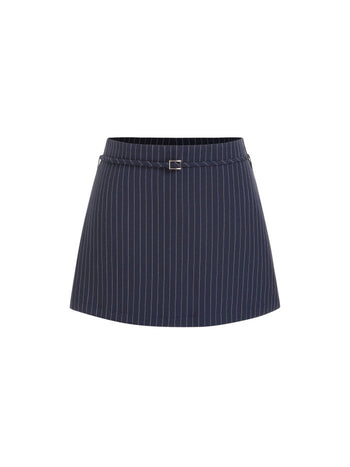 Low Rise Striped Belted A-line Mini Skort