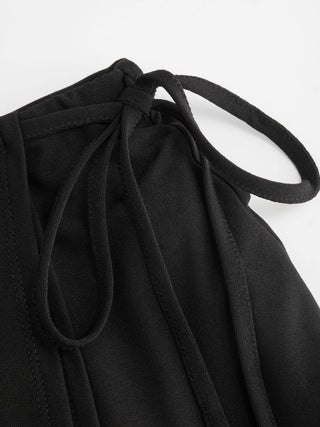 Textured Mid Rise Asymmetrical Tie Detail Flared Maxi Skirt