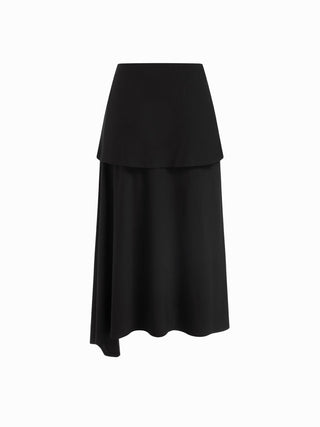 Textured Mid Rise Asymmetrical Tie Detail Flared Maxi Skirt