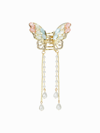 FAUX PEARL & RHINESTONE BUTTERFLY HAIR CLAW