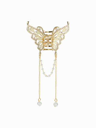 FAUX PEARL & RHINESTONE BUTTERFLY HAIR CLAW