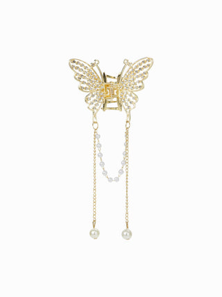 FAUX PEARL & RHINESTONE BUTTERFLY HAIR CLAW
