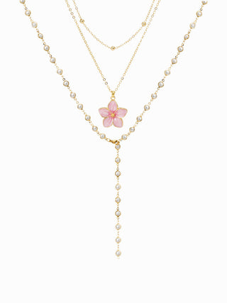 FLOWER & FAUX PEARL LAYERED NECKLACE