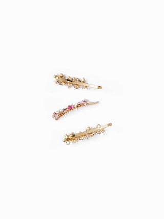 3PCS RHINESTONE & FLORAL HAIR CLIP SET