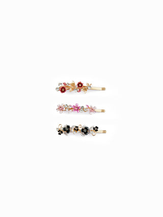 3PCS RHINESTONE & FLORAL HAIR CLIP SET