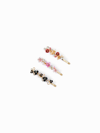 3PCS RHINESTONE & FLORAL HAIR CLIP SET