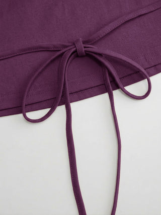 Cotton-blend Boat Neck Batwing Sleeve Drawstring Tee