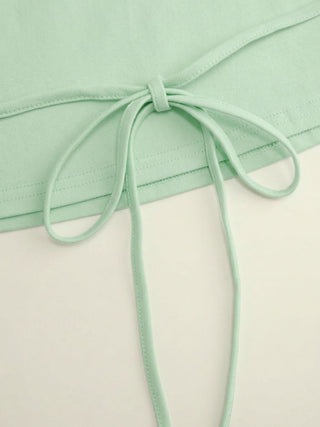 Cotton-blend Boat Neck Batwing Sleeve Drawstring Tee
