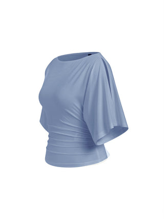 Modal-blend Boat Neck Short Sleeve Cut Out Ruched Top