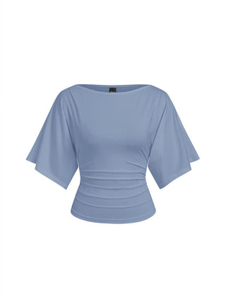 Modal-blend Boat Neck Short Sleeve Cut Out Ruched Top