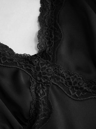 Satin V-neck Lace Trim Tank Blouse