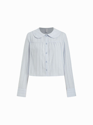Cotton Long Sleeve Peter Pan Collar Top & Mid Rise Bubble Shorts Loungewear Set