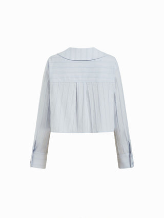 Cotton Long Sleeve Peter Pan Collar Top & Mid Rise Bubble Shorts Loungewear Set