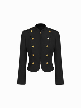 Stand Collar Metal Detail Zip Through Military Style Jacket