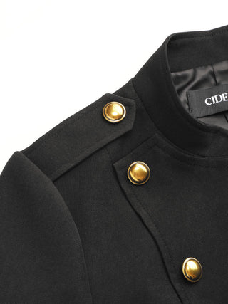 Stand Collar Metal Detail Zip Through Military Style Jacket