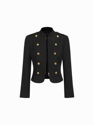 Stand Collar Metal Detail Zip Through Military Style Jacket