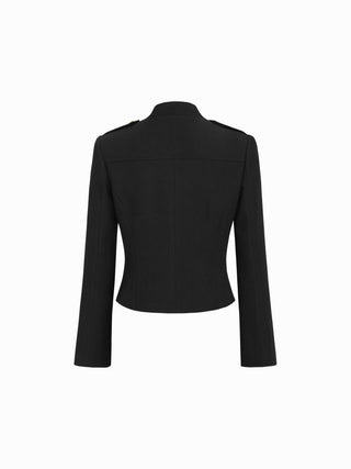 Stand Collar Metal Detail Zip Through Military Style Jacket