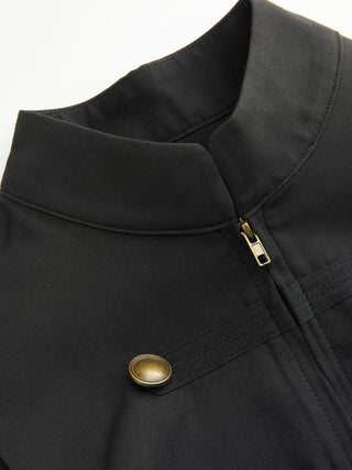 Stand Collar Metal Detail Zip Through Jacket Vest