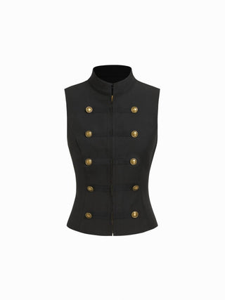 Stand Collar Metal Detail Zip Through Jacket Vest
