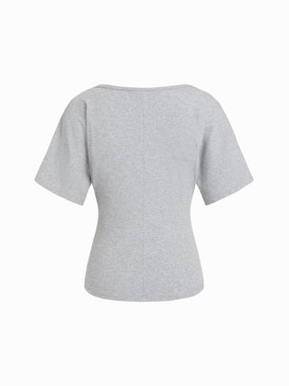Cotton-blend Cowl Neck Short Sleeve Tee
