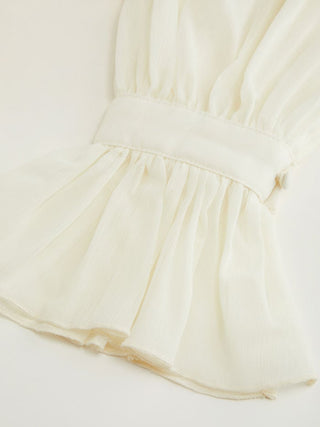 Chiffon V-neck Bell Sleeve Lace Trim Ruffle Hem Blouse