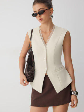 V-neck Lace Trim Waistcoat Top