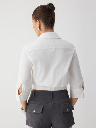 Cotton-blend Rolled Cuff Sleeve Banded Hem Shirt