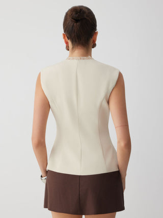 V-neck Lace Trim Waistcoat Top
