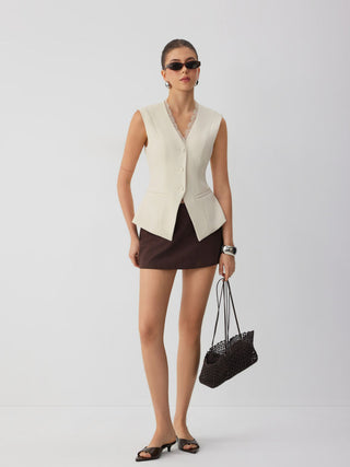 V-neck Lace Trim Waistcoat Top