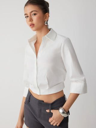 Cotton-blend Rolled Cuff Sleeve Banded Hem Shirt