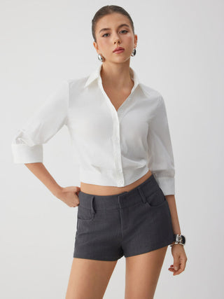 Cotton-blend Rolled Cuff Sleeve Banded Hem Shirt