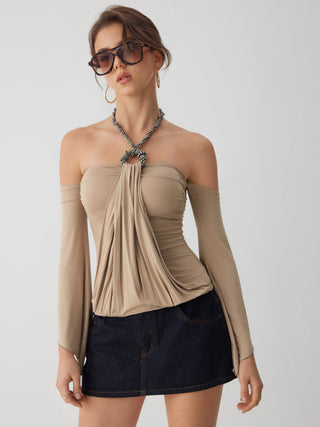 Halter Neckline Draped Metal Detail Top