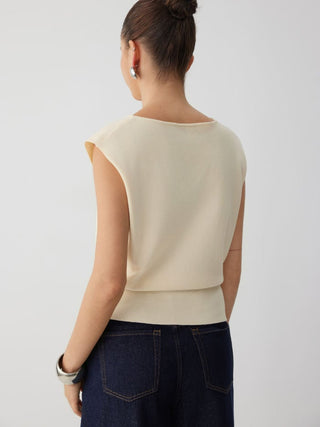 Knit Boat Neck Vest With Belt
