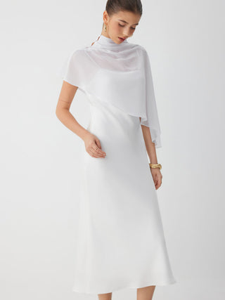 Satin High Neck Cape Sleeve Maxi Dress