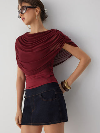 Knit Boat Neck Ruched Bolero Top