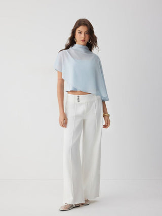 Chiffon Stand Collar Asymmetrical Blouse