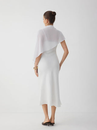 Satin High Neck Cape Sleeve Maxi Dress