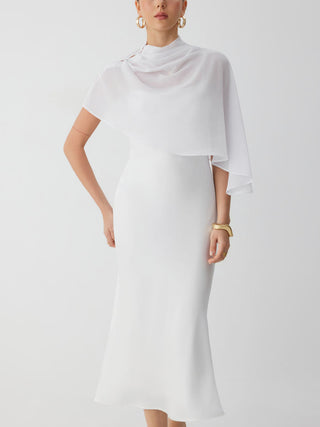 Satin High Neck Cape Sleeve Maxi Dress