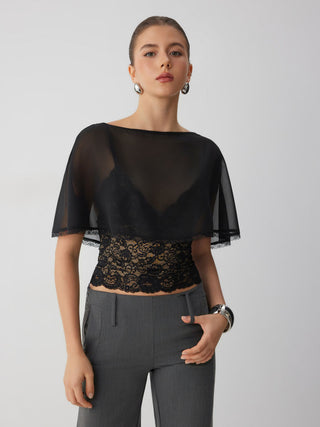 Chiffon Lace Poncho Two-Piece Top