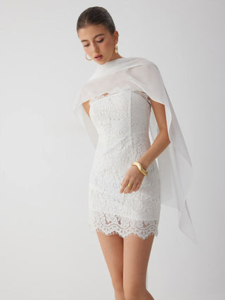 Lace Cotton-blend Bandeau Bodycon Mini Dress With Scarf