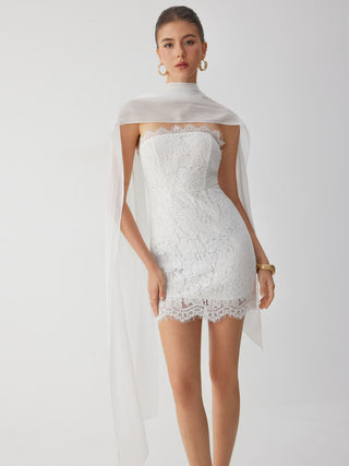Lace Cotton-blend Bandeau Bodycon Mini Dress With Scarf