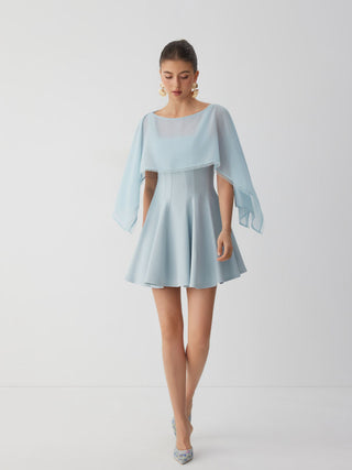 Chiffon Lace Trim Cape & Square Neck Flared Mini Dress Set