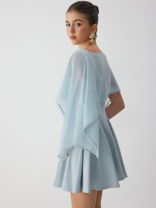 Chiffon Lace Trim Cape & Square Neck Flared Mini Dress Set