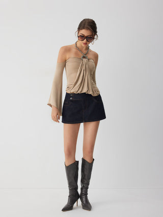 Halter Neckline Draped Metal Detail Top