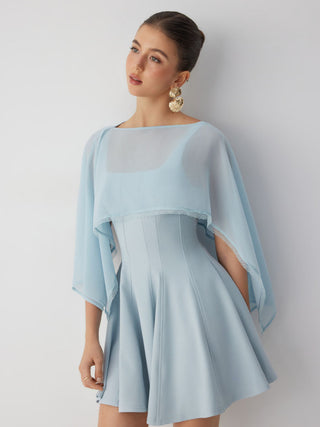 Chiffon Lace Trim Cape & Square Neck Flared Mini Dress Set
