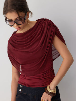 Knit Boat Neck Ruched Bolero Top