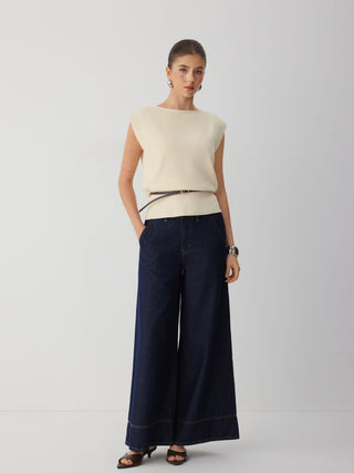 Knit Boat Neck Vest With Belt