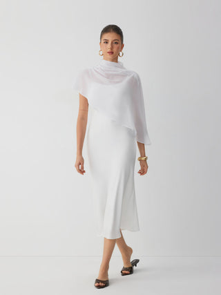 Satin High Neck Cape Sleeve Maxi Dress